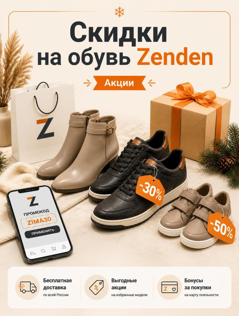 Скидки на обувь Zenden