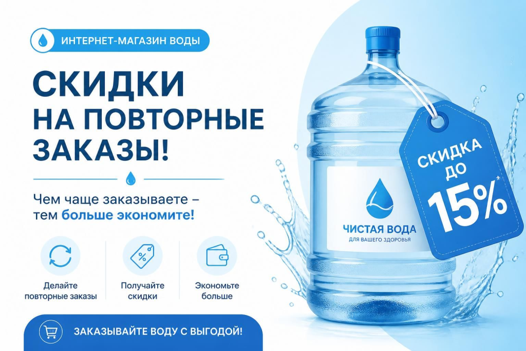 Скидки на повторный заказ в Хваловские воды
