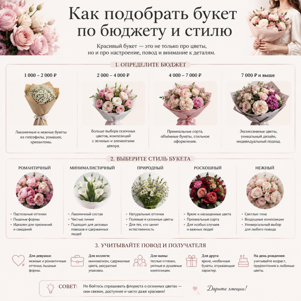 Как подобрать букет по бюджету и стилю
