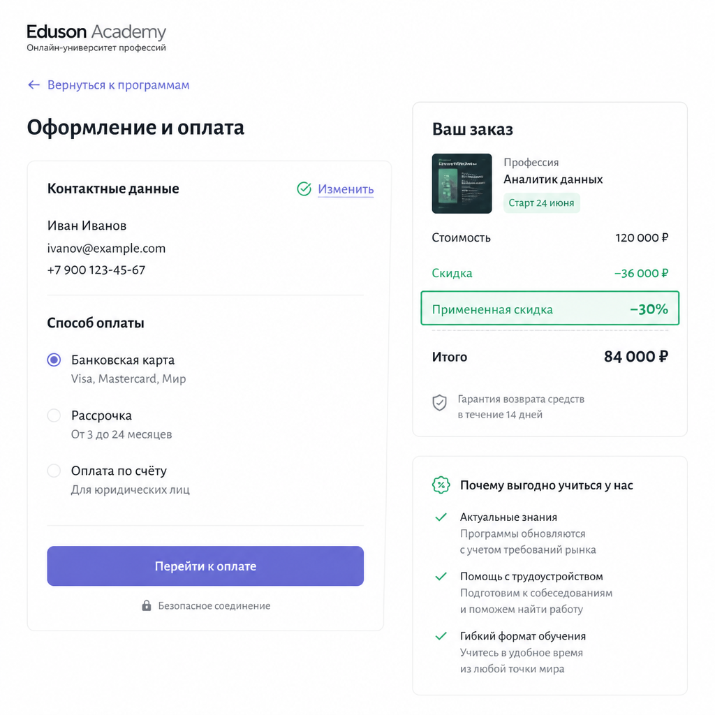Примененная скидка в Eduson Academy
