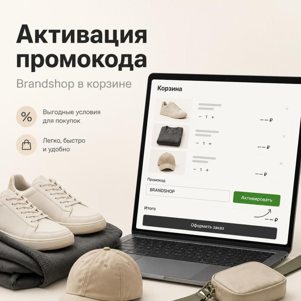 Активация промокода Brandshop в корзине