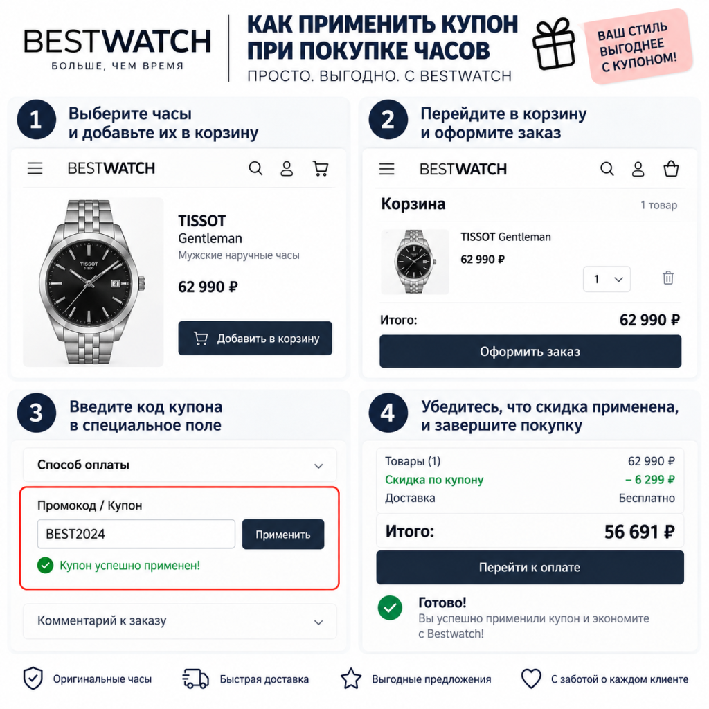 Применить купон в Bestwatch при покупке часов