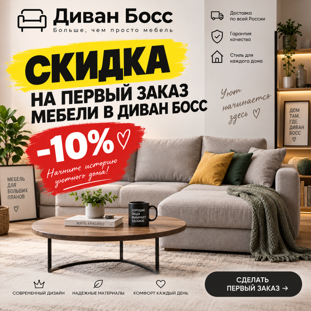 Скидка на первый заказ мебели в Диван Босс